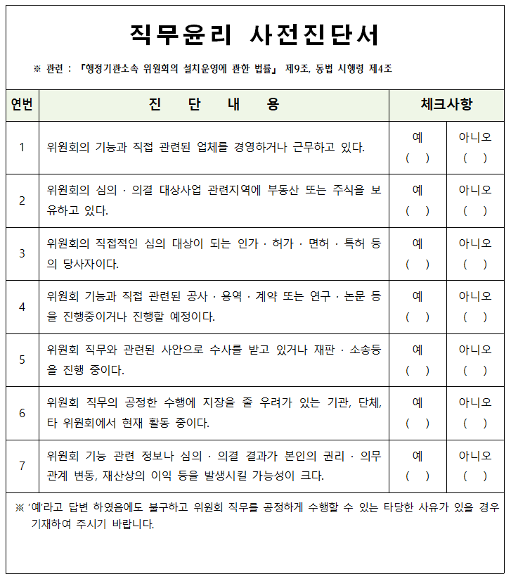 직업윤리 사전진단서